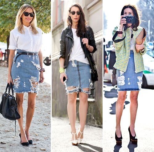 denim - ripped denim mini skirts - 3 looks - fashion | Denim .