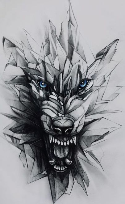 Drawing for tattoo angry wolf. geometric effect #wolf #geometric .