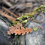 Oak leaf earrings from copper with peridot Fall forest Outdoor .