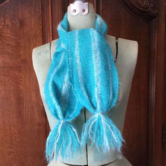 Flirty Mohair Winter Scarf Blue White Stripes and Tassels | Etsy .