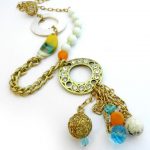 Long summer beaded necklace - multicolored pendant necklace in .