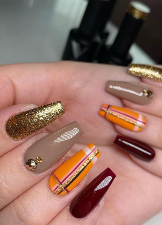 40 Beautiful Nail Design Ideas To Wear In Fall : Glam fall nails id