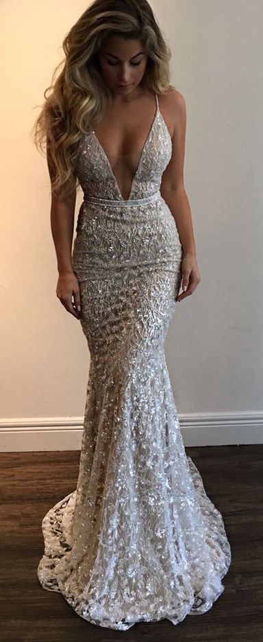 Gorgeous Prom Dress,Prom Dresses,Straps Prom Gown,Deep V-neck Prom .