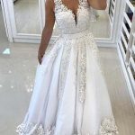 Gorgeous Prom Gown,A-Line Prom Dress,V-Neck Prom Dress,White Prom .