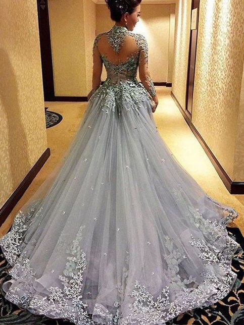 gorgeous prom dress,long gray Prom Dress,charming evening gown .