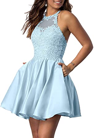 Amazon.com: HofnDolce Women's Halter Sleeveless Homecoming Dresses .