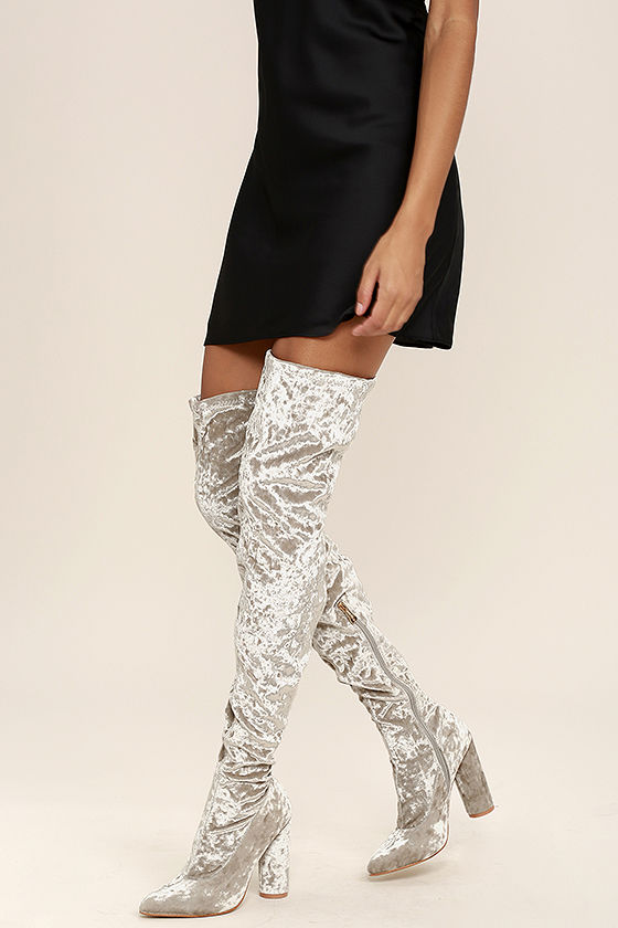 Lovely Grey Thigh High Boots - Velvet Boots - OTK Boots - $49.00 .