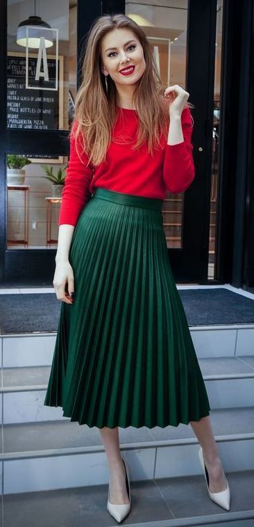 Lovely lipstick colored sweater with lovely and beautiful green .