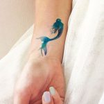 Incredible Mermaid Watercolor Tattoo Design on Wrist for Women .