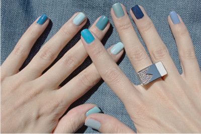 Blue multicolored nail polish | Multicolored nails, Blue ombre .