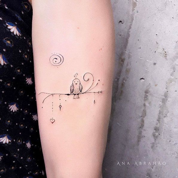 Tiny owl tattoo by Ana Abrahao | Tiny owl tattoo, Owl tattoo small .