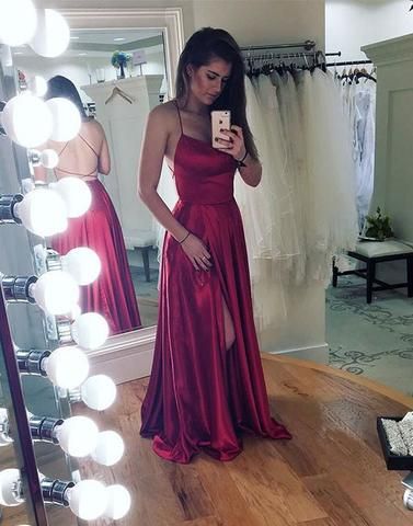 Simple backless long prom dress, burgundy evening dress from Dress .