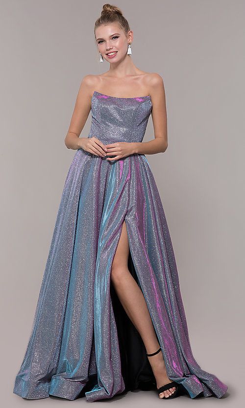 Long Strapless Iridescent Ballgown Style Prom Dress | Prom dresses .