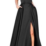 Long Satin Prom Dresses 2020 Slit Spaghetti Straps with Pockets .