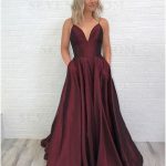 Buy A-Line Spaghetti Straps Backless Long Burgundy Prom Dress with .
