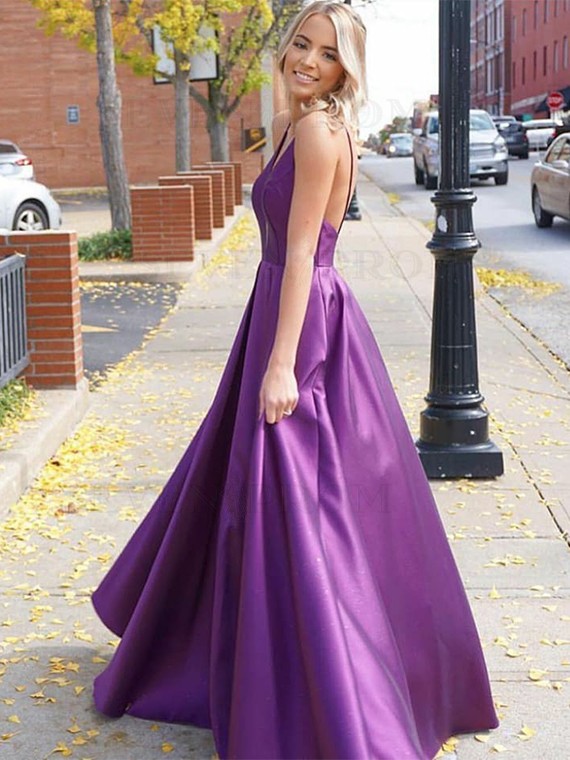 Buy Simple A-Line Purple Prom Dress V-Neck Sleeveless Open Back .