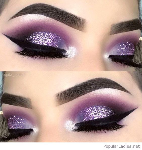 Amazing purple and glitter eye makeup | Purple smokey eye makeup .