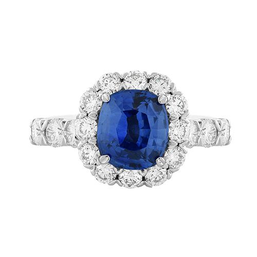 Christopher Designs Diamond Halo Cushion Cut Blue Sapphire Fashion .