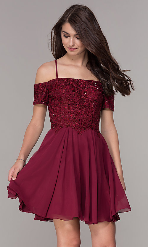 Short-Sleeve Off-Shoulder Homecoming Dress - PromGi