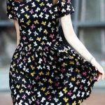 Hand Print Round Neck Short Sleeve Dress BLACK: Print Dresses .