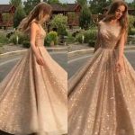 Champagne Open Back Stunning Prom Dresses A Line Sequin Formal .