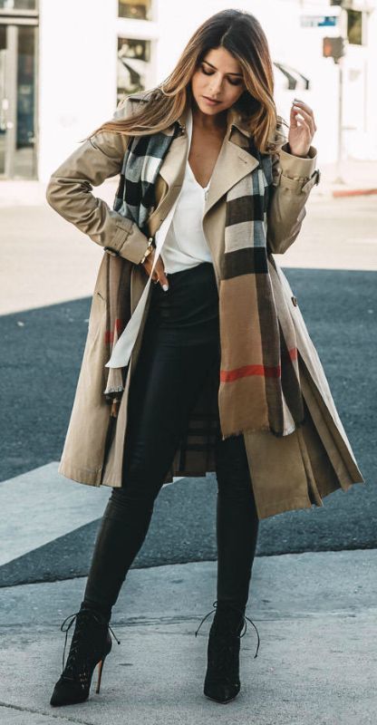 with-leather-pants Trench Coat Outfits Women-19 Ways to Wear .