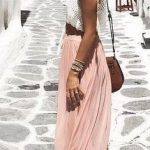 Summer look | White crochet crop top with pastel maxi skirt .