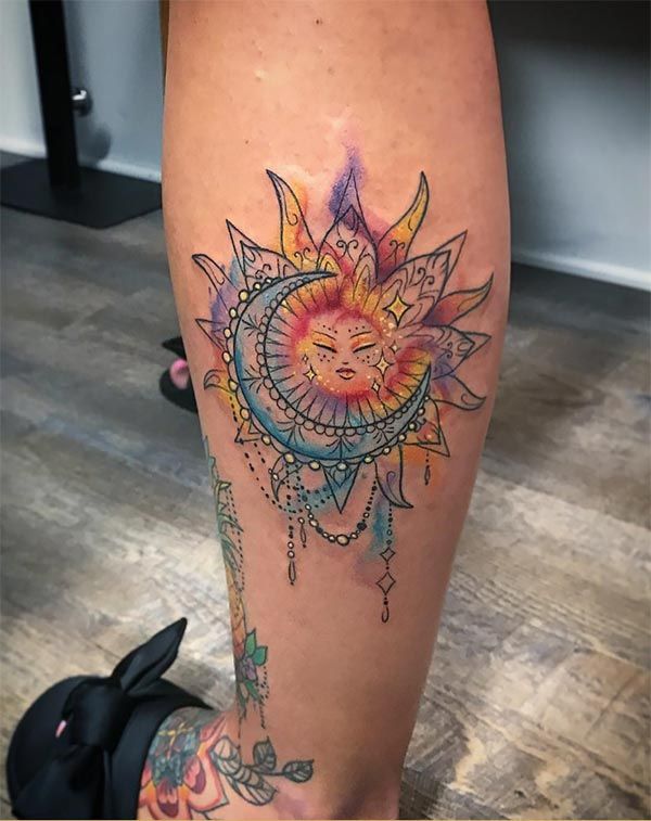 Beautiful+ornamental+sun+moon+watercolor+tattoo+ideas+for+Trendy+ .