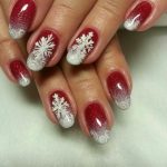 Winter nails with snowflake; red and white Christmas nails; cute .