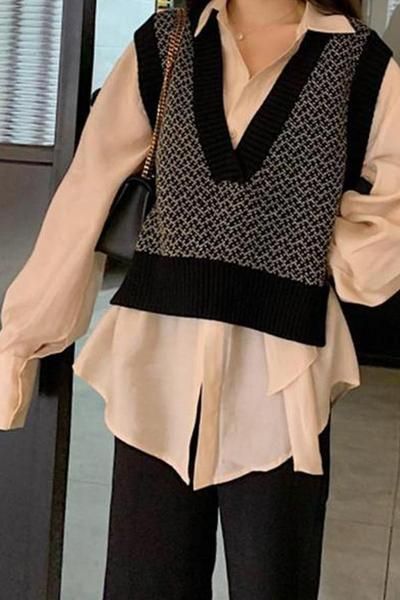 Casual Loose V Neck Knitted Sweater Vest – linenlooks sweater .