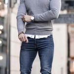 youclement - Fall fashion inspiration with a gray v-neck sweater .