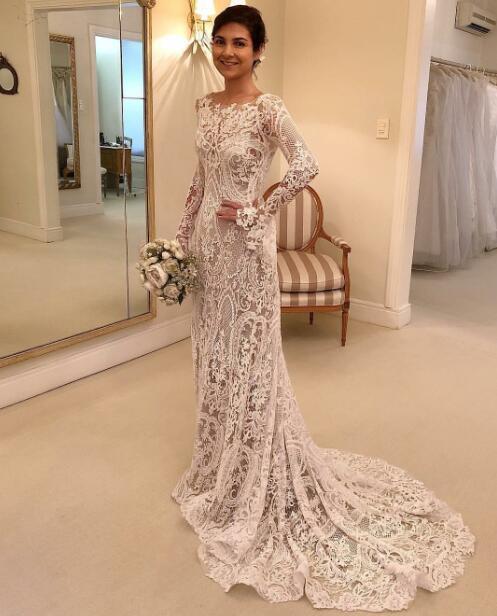 Long Sleeves Vintage Wedding Dress 2019 New Bridal Gowns High .