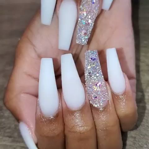 frosted white coffin nails with glitter - #coffin #frosted .