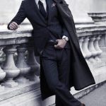 Fall Winter Season Mens Navy Blue Suit Brown Shoes Outfit Style .