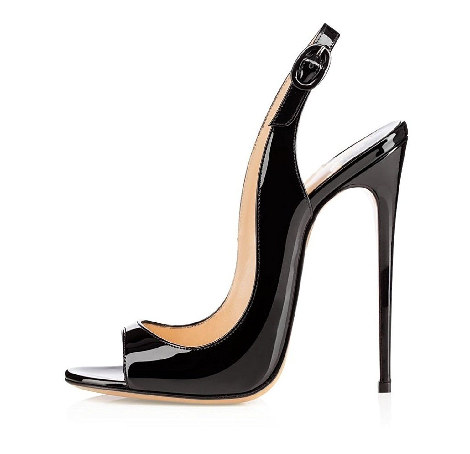 Black peep toe heels for women