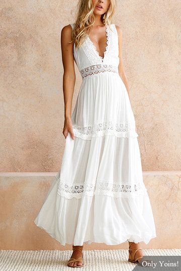 Angelic look with white lace maxi dress