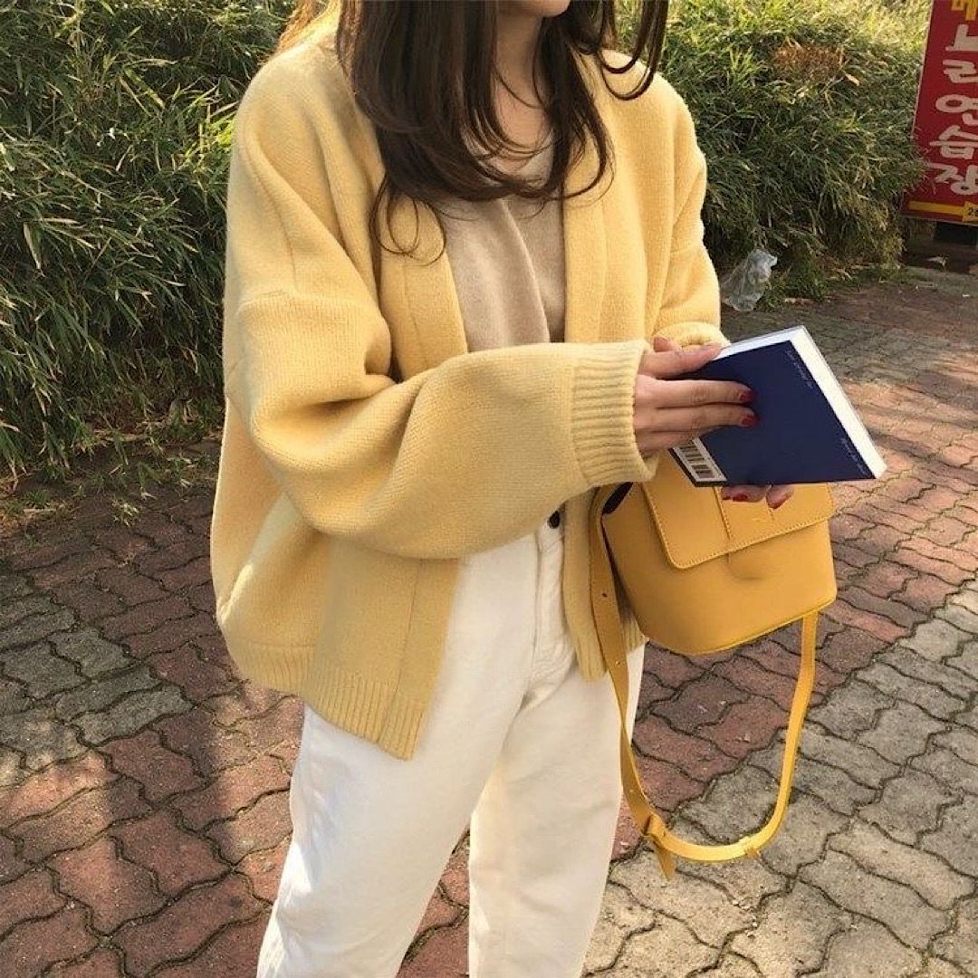 Yellow cardigan this winter just for you