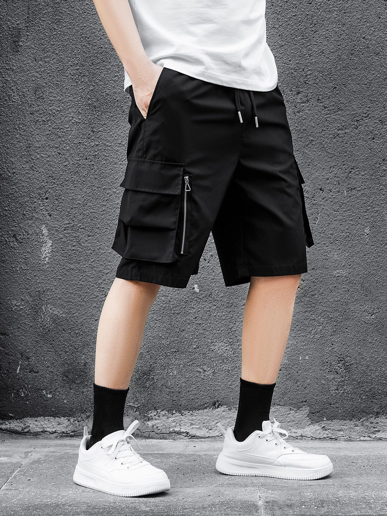 Stylish black cargo shorts for men