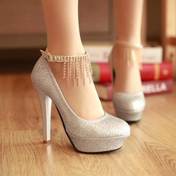 ... silver sparkly heels ankle strap pumps glitter shoes with platform  image zqirzmz