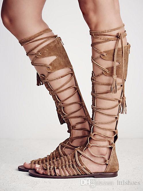 boho bohemian style newest fashion summer boots cross tie fringe flat heel jglpvjp