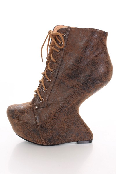 brown crinkled faux suede lace up anti gravity wedges wedges shoes store:wedge ejubvza