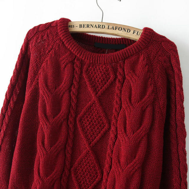 cable knit loose wine red sweater emmacloth-women fast fashion online actktqg