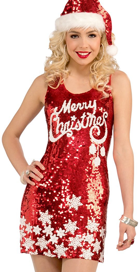 christmas dresses amazon.com: forum novelties womenu0027s racy sequin merry christmas costume  dress, red/white, one ubtzhum
