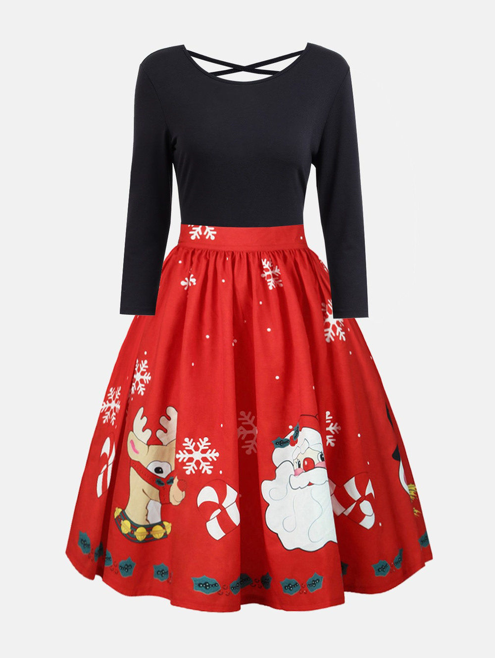 christmas dresses christmas plus size criss cross print dress - red 5xl tsqfefo