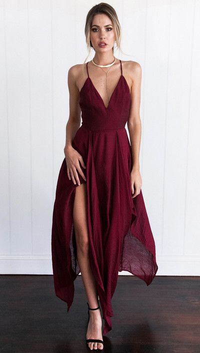 classy dresses sexy straps v-neck long burgundy chiffon prom dress homecoming dress |  beautiful oediazw