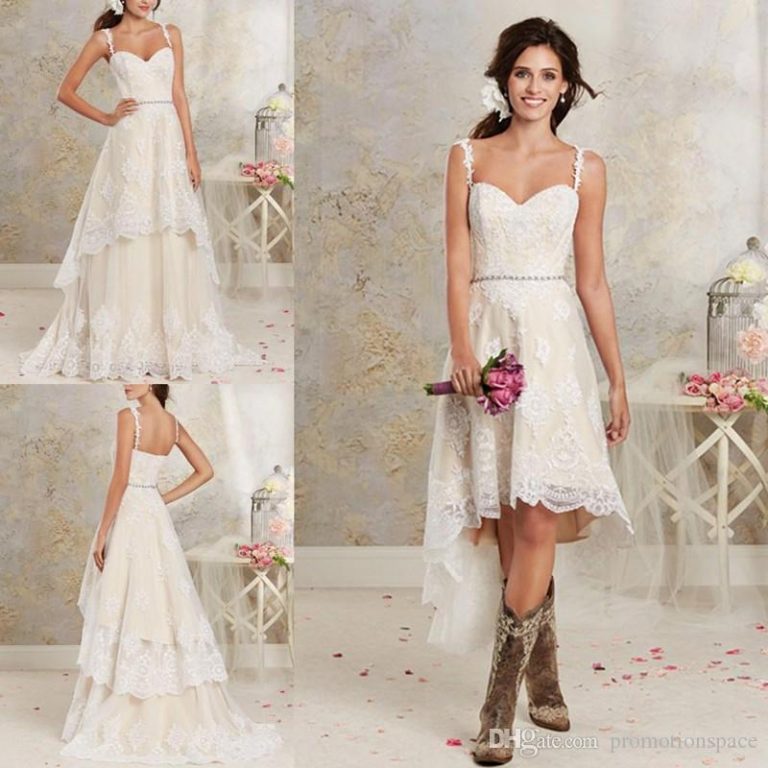 RUSTIC COUNTRY WEDDING DRESSES Thefashiontamer Com   Discount Lace Country Wedding Dresses With Detachable Train High Low Short Bridal Fjqzoas  768x768 