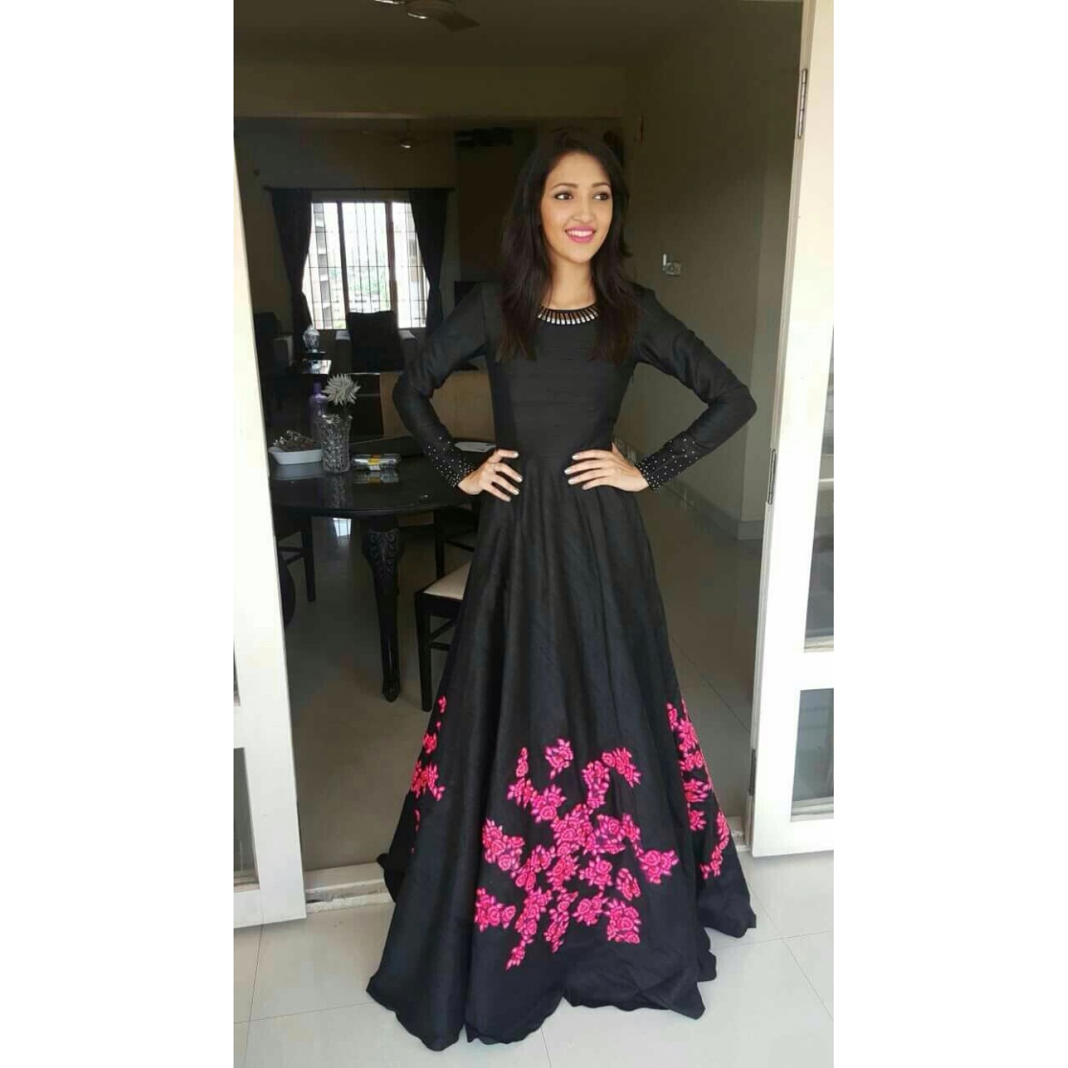 gorgeous black embroidered party wear gown jemopwh