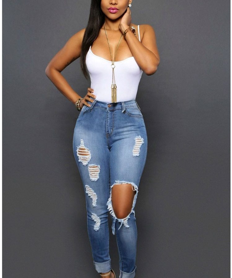 high quality light blue skinny ripped jeans for women fceldeo