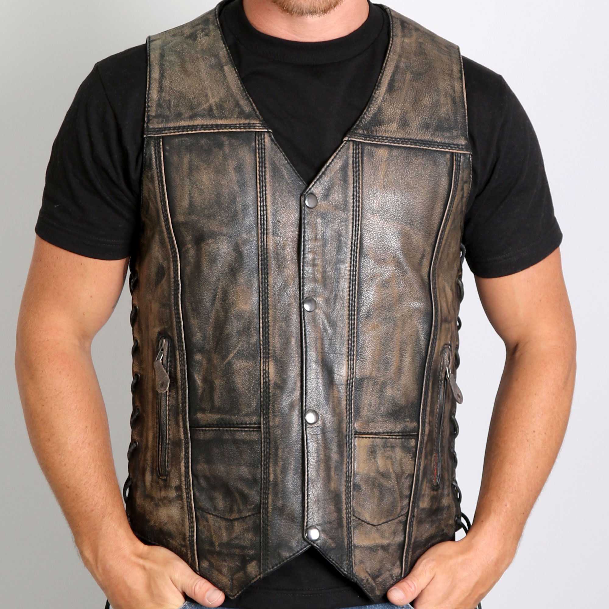 hot leathers menu0027s distressed brown leather vest w/ 2 concealed carry  pockets wlncvyl