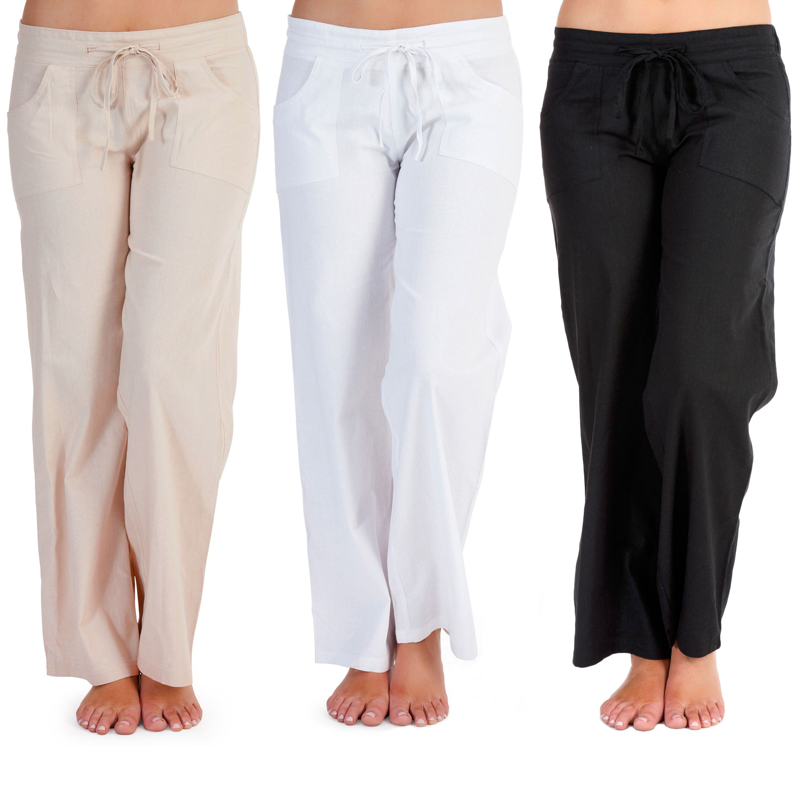ladies soft linen trousers pull on casual summer stone white black sizes bfuczvk